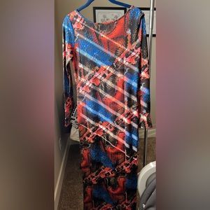 Vertigo - Maxi Dress - Long Sleeve - Side Slit -XS- multicolor NWT -